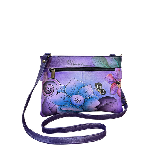 Anuschka Hand-Painted Leather Crossbody Bag Floral & Butterfly Design