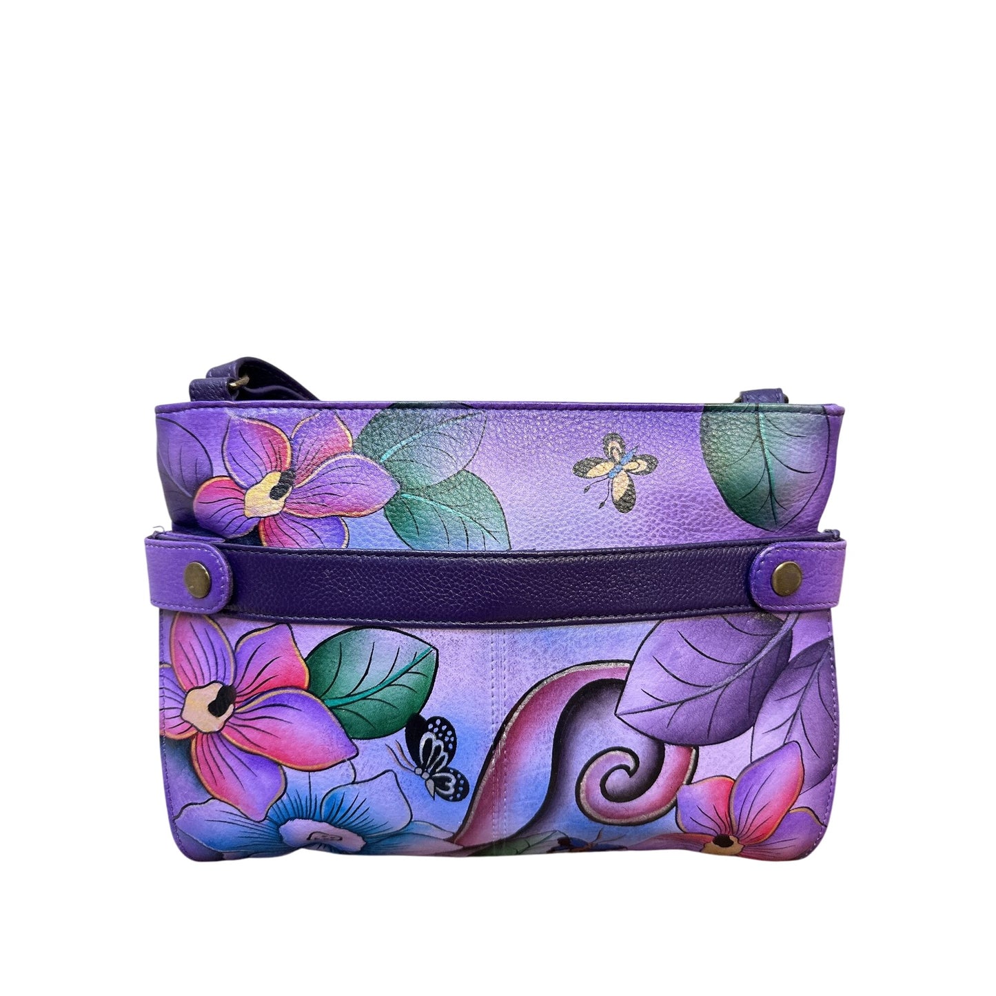 Anuschka Hand-Painted Leather Crossbody Bag Floral & Butterfly Design