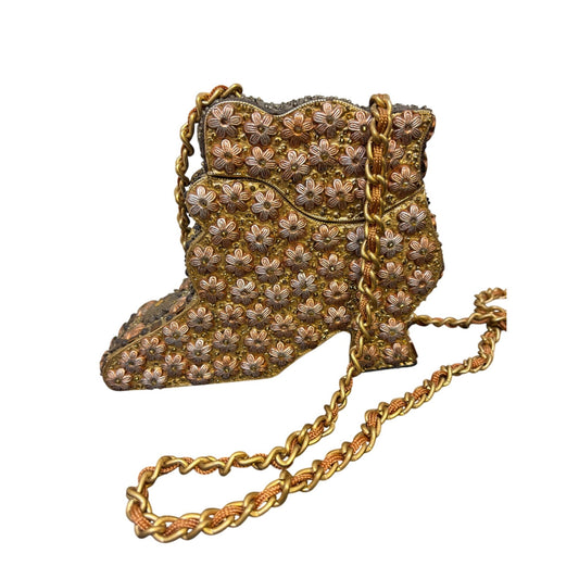 Mary Frances Shoe Purse With Chain Strap Bronze & Gold Embellishments