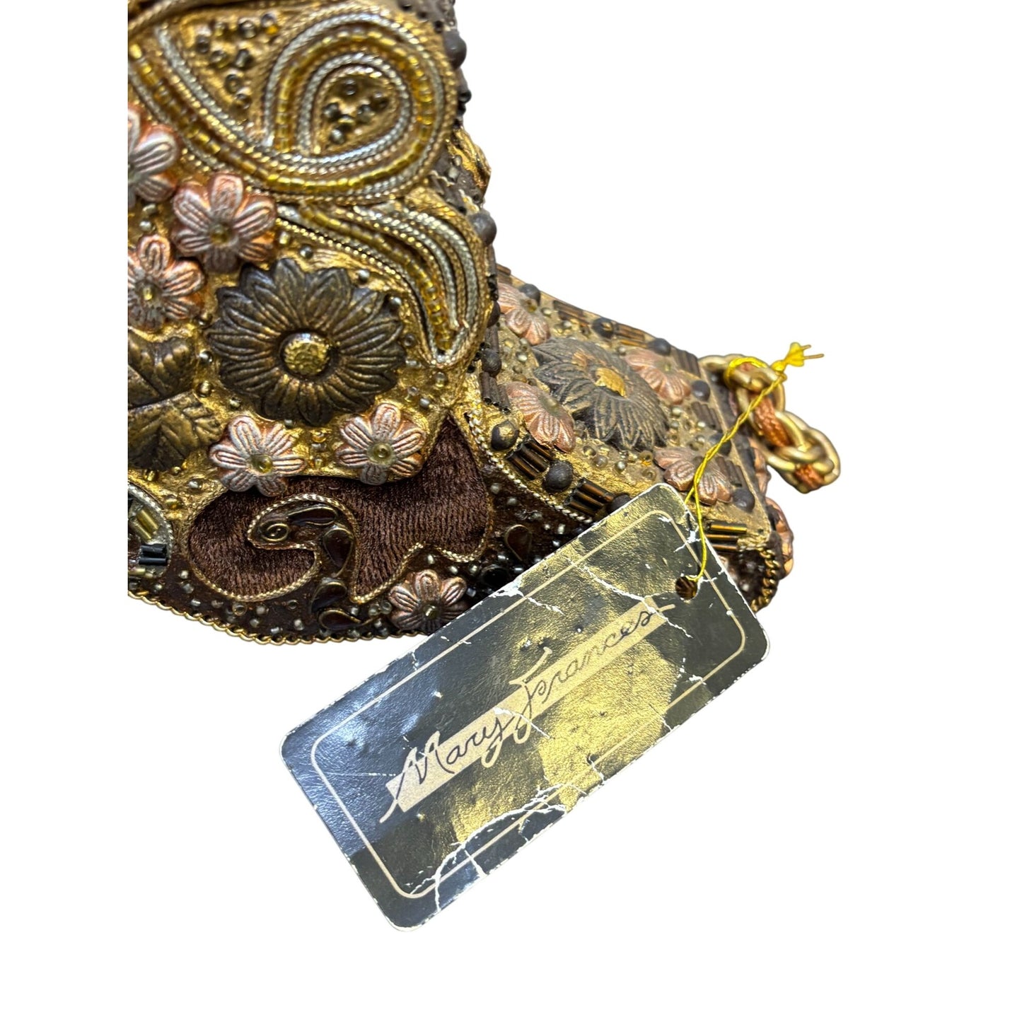 Mary Frances Shoe Purse With Chain Strap Bronze & Gold Embellishments