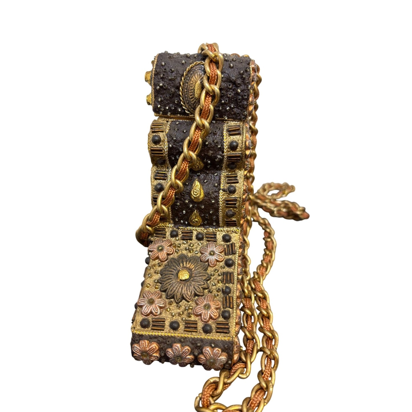 Mary Frances Shoe Purse With Chain Strap Bronze & Gold Embellishments