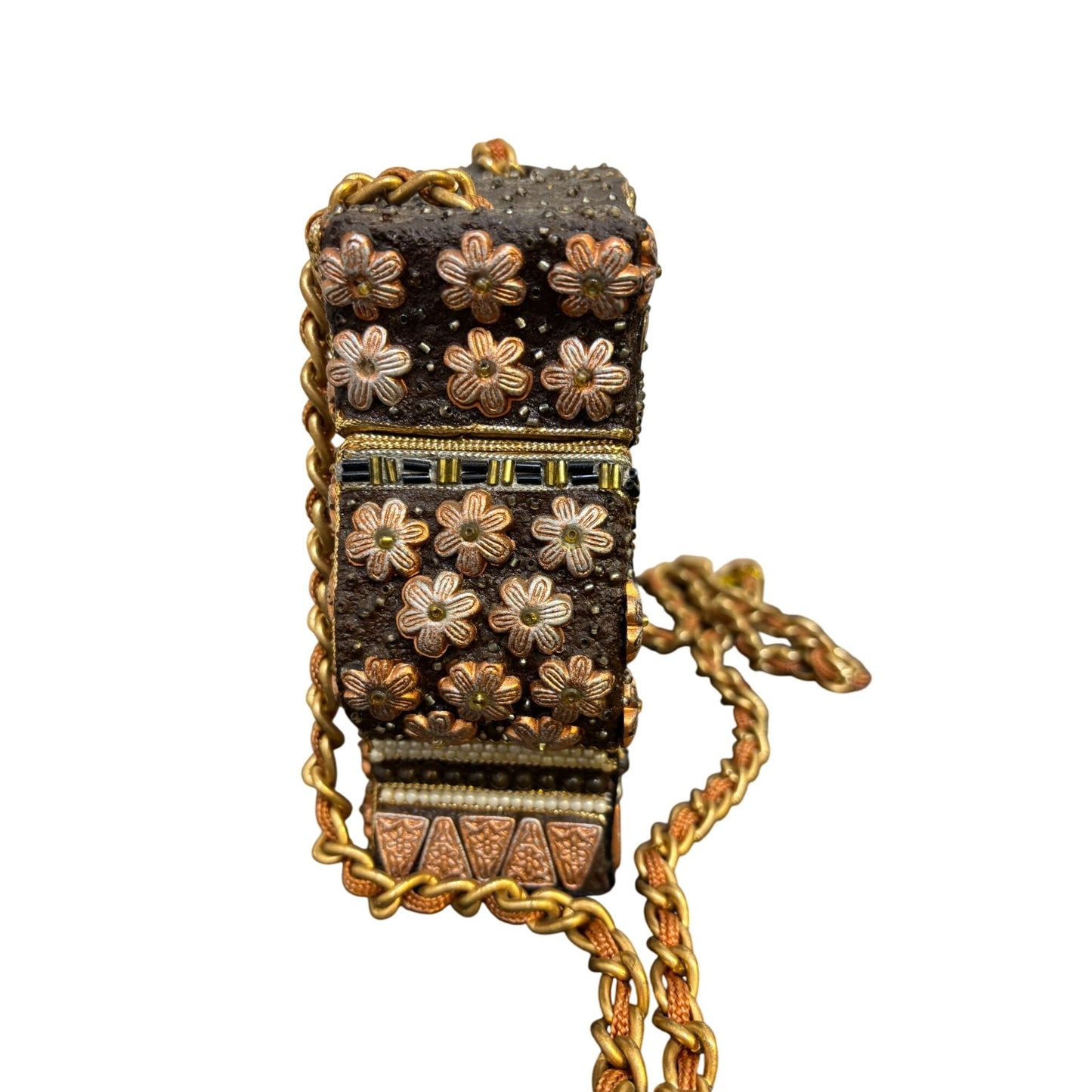 Mary Frances Shoe Purse With Chain Strap Bronze & Gold Embellishments