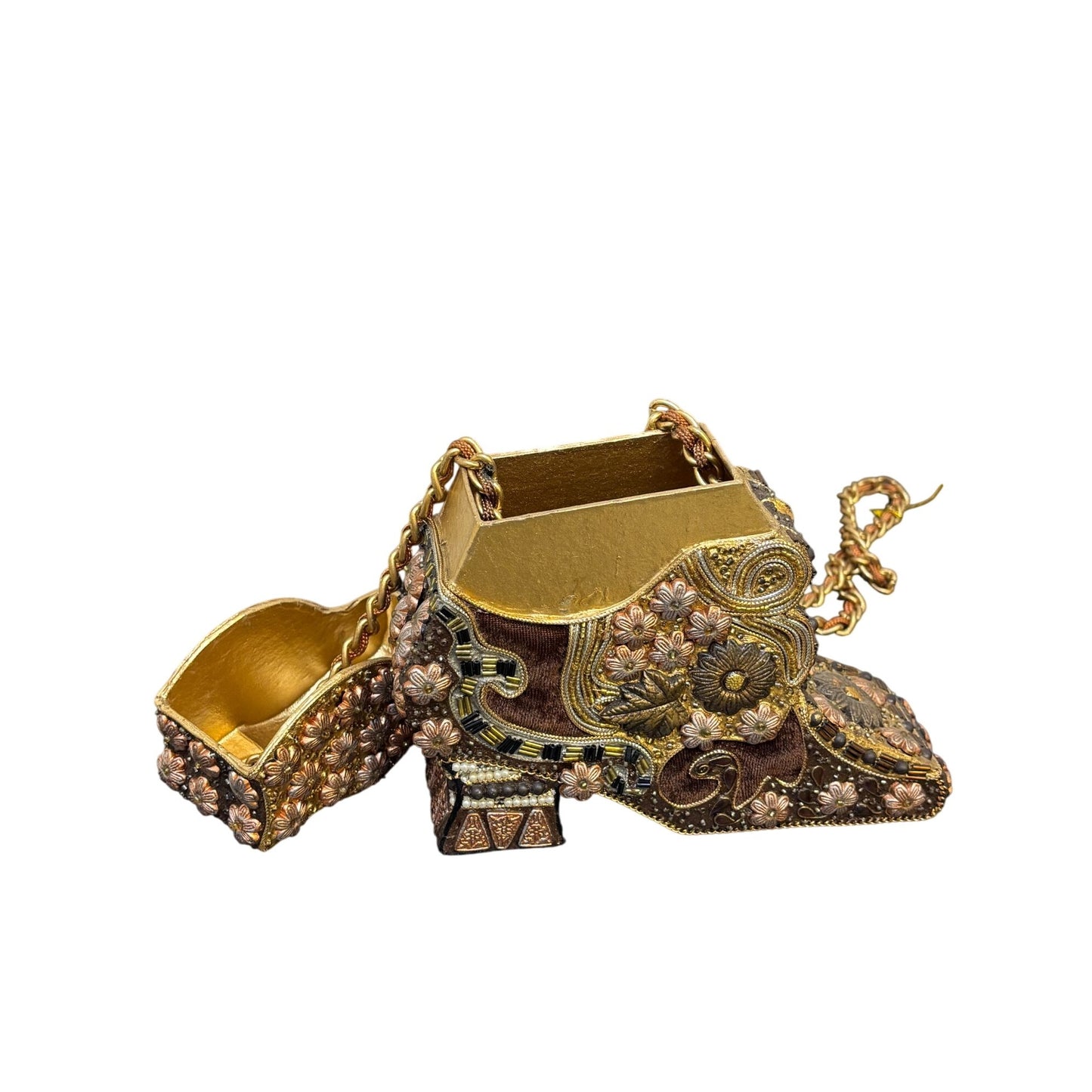 Mary Frances Shoe Purse With Chain Strap Bronze & Gold Embellishments