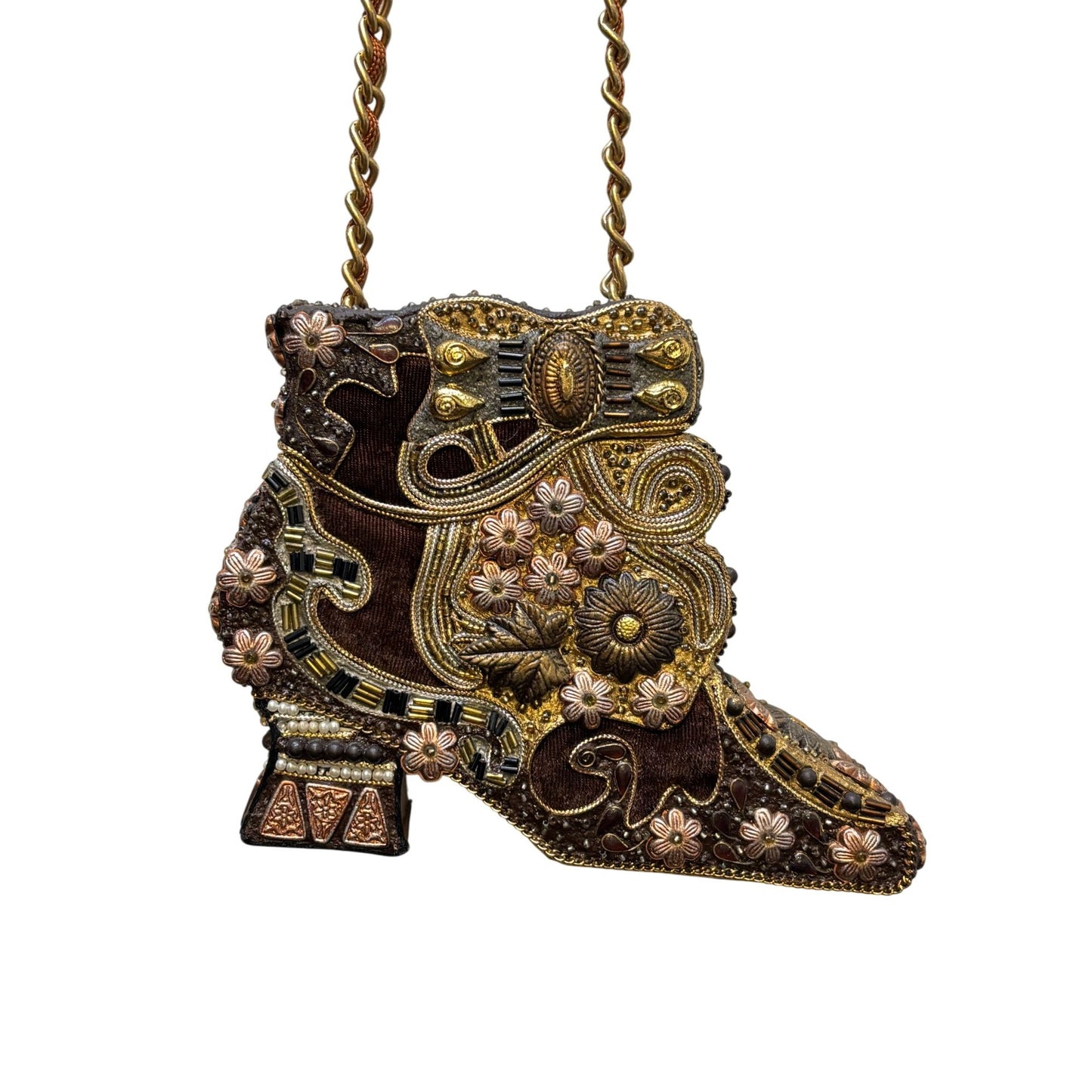 Mary Frances Shoe Purse With Chain Strap Bronze & Gold Embellishments