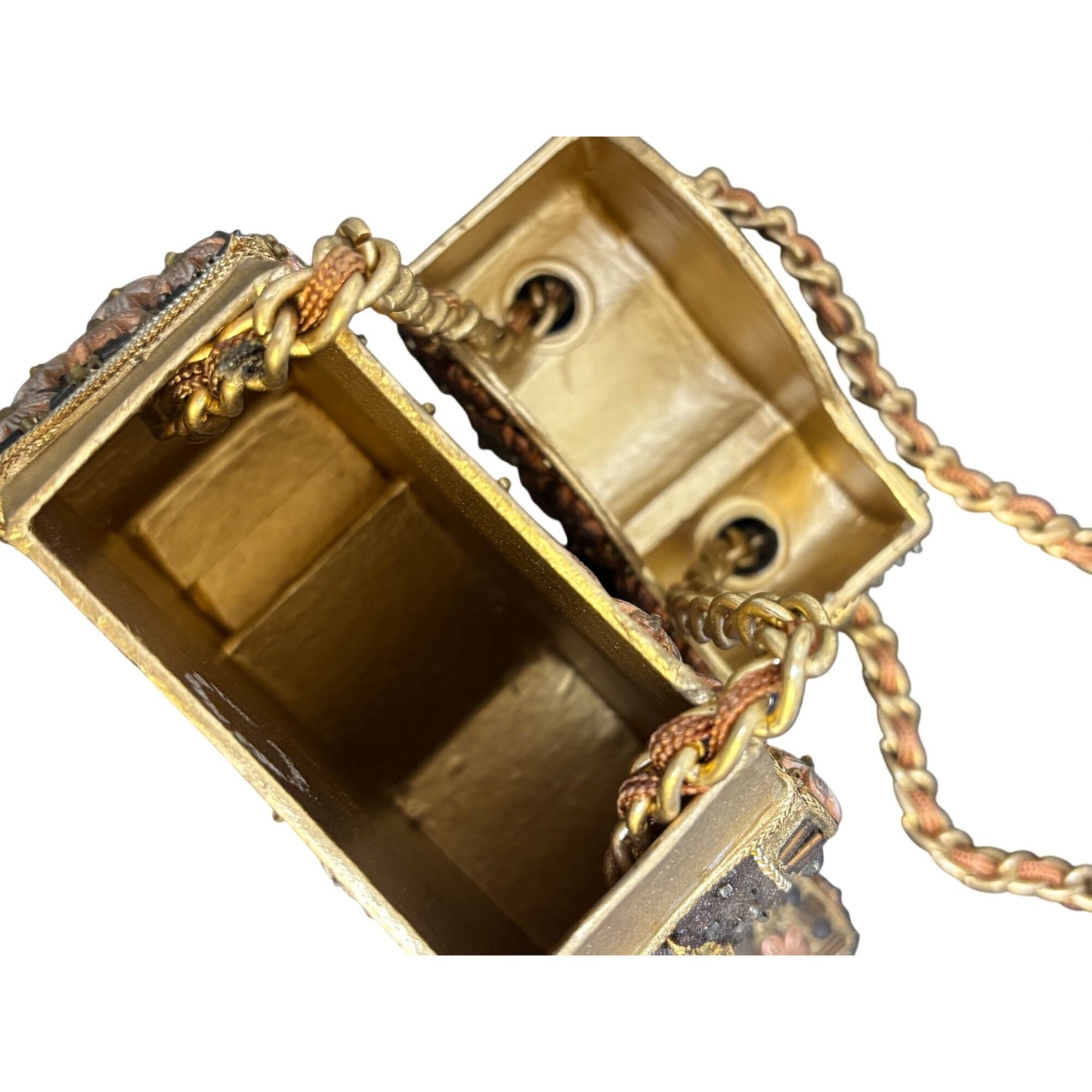 Mary Frances Shoe Purse With Chain Strap Bronze & Gold Embellishments