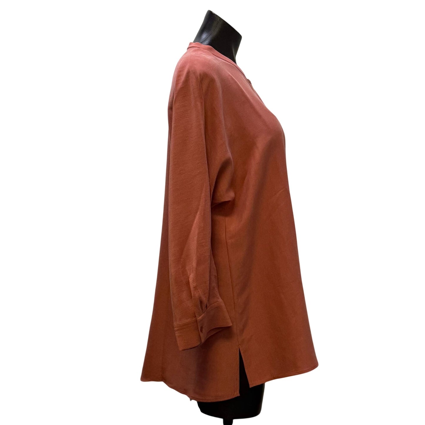Eileen Fisher Silk Modern Collar Coral Button Tunic Shirt S/P