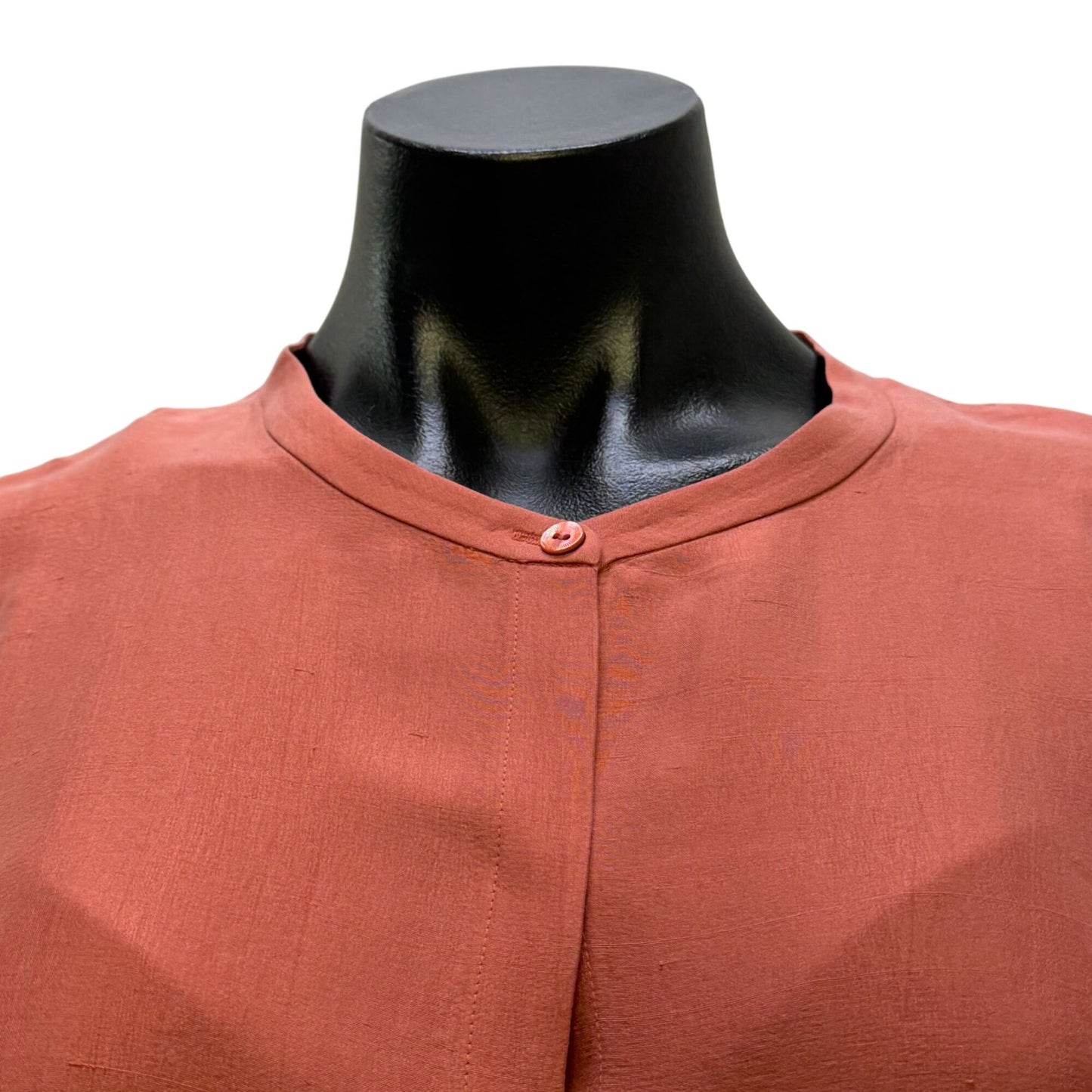 Eileen Fisher Silk Modern Collar Coral Button Tunic Shirt S/P