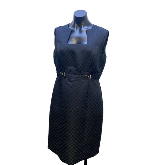 Tahari Black Checkered Sleeveless Dress Belted Size 10