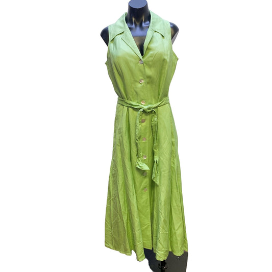 Coldwater Creek NWT Green Linen Blend Sleeveless Dress w/Self Belt Size 10