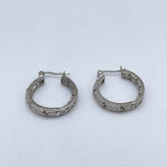 925 Vintage Sterling Silver Diamond Accent Snap Close Hoop Earrings