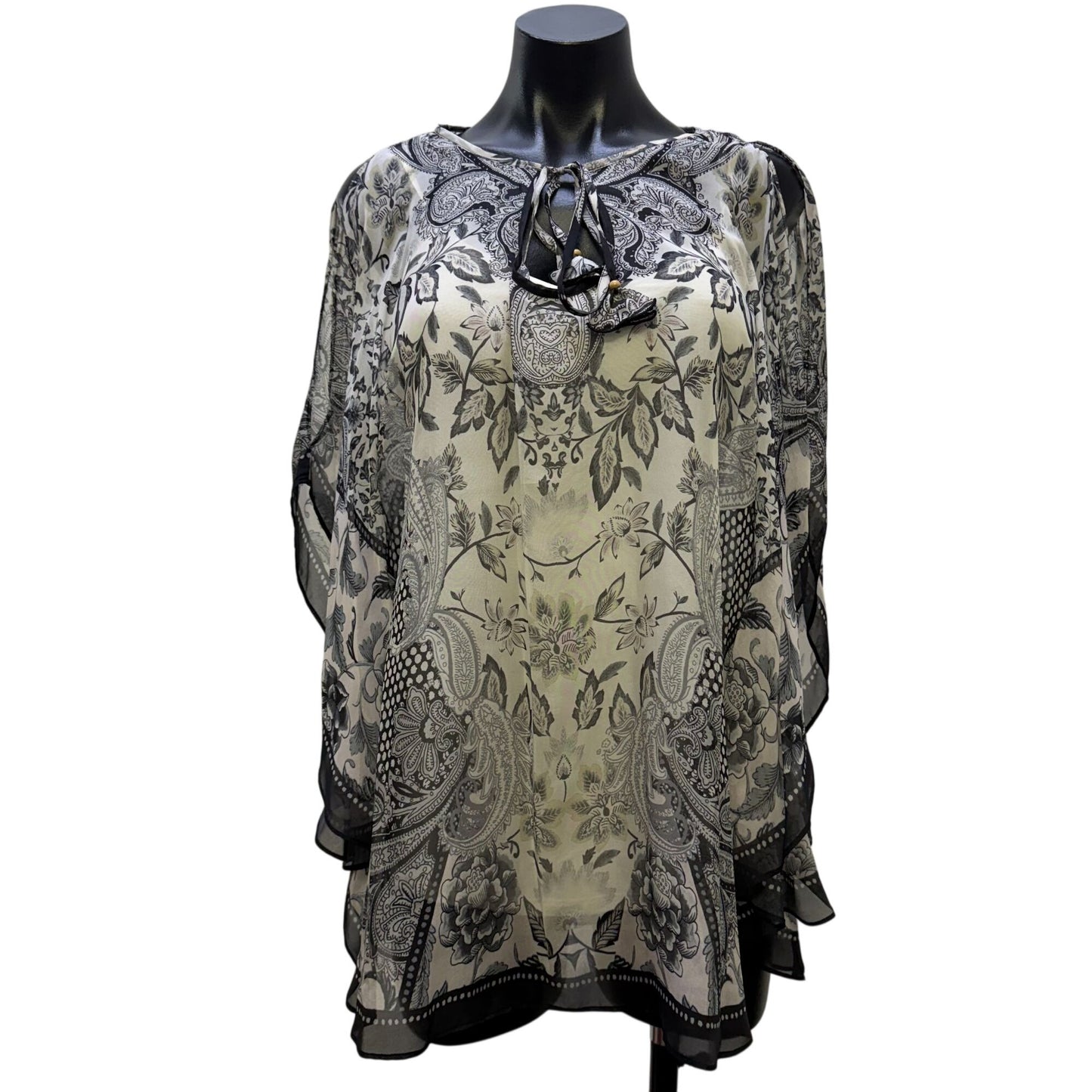 Hale Bob Blouse With Floral Print & Cami Layer Black White S