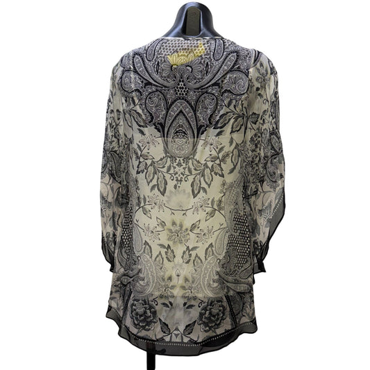 Hale Bob Blouse With Floral Print & Cami Layer Black White S