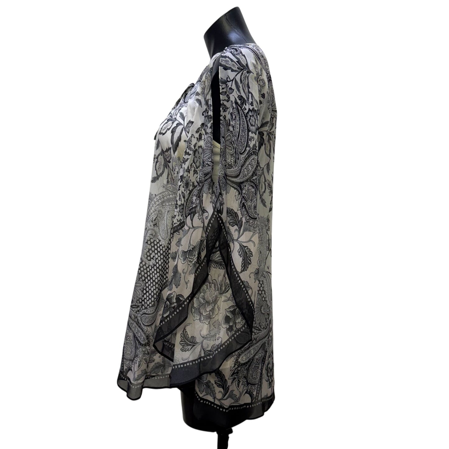 Hale Bob Blouse With Floral Print & Cami Layer Black White S