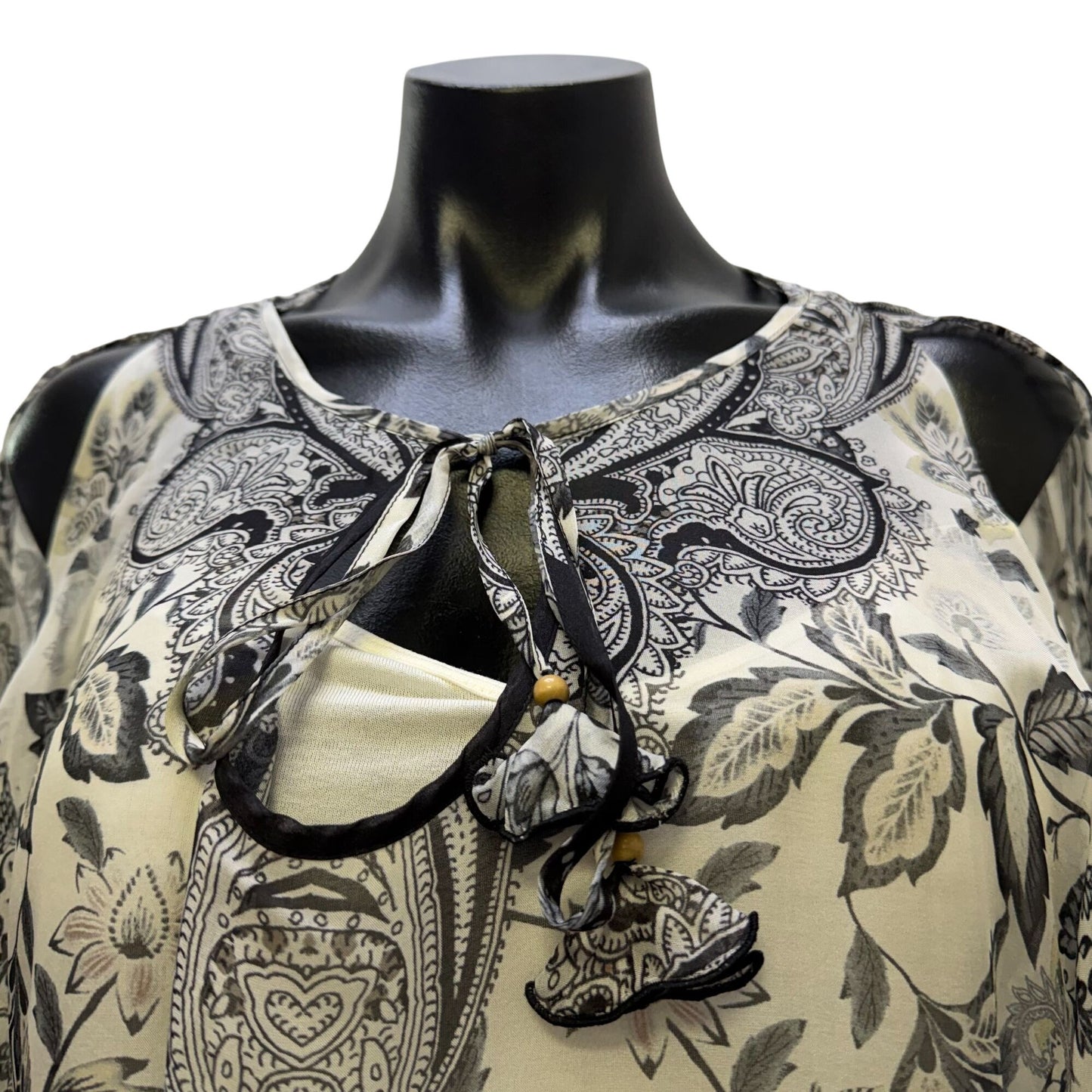 Hale Bob Blouse With Floral Print & Cami Layer Black White S