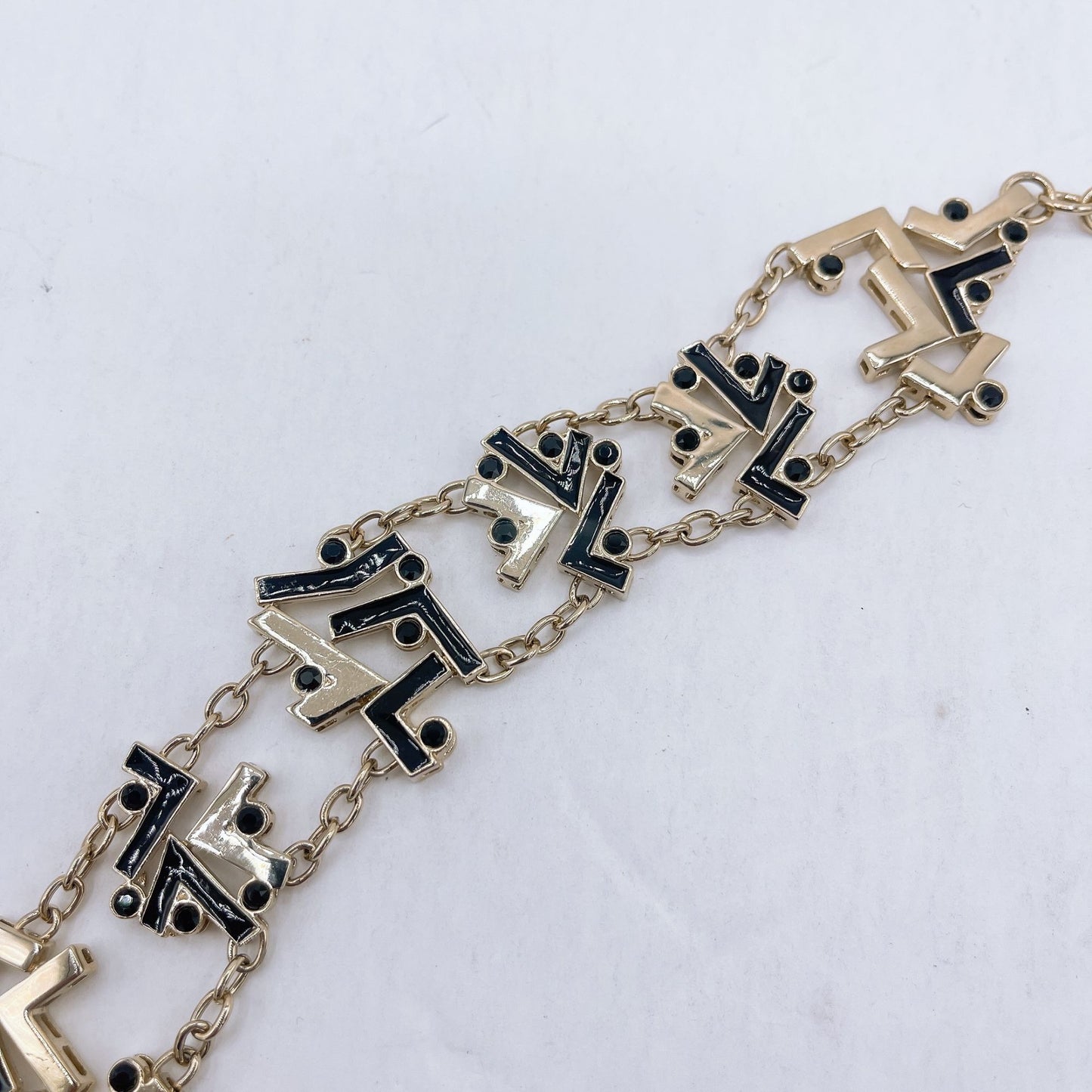 St John Black Gold Multi Link Geometric Pattern Bracelet Medium