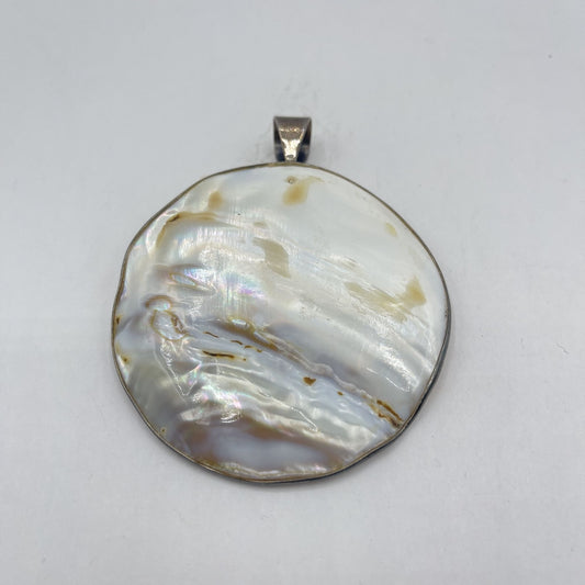 925 Sterling Silver Mabe Pearl Shell White Round Large Pendant