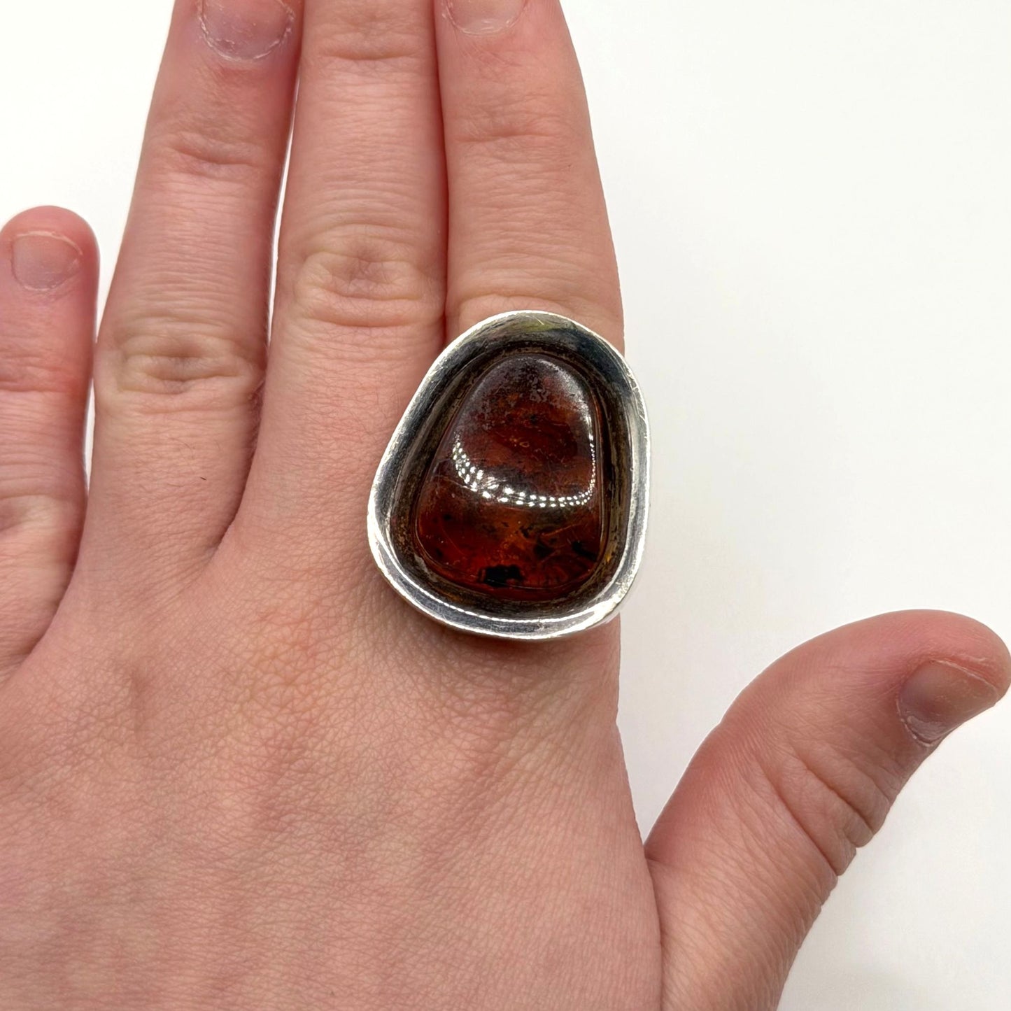 925 Sterling Silver Adjustable Baltic Amber Ring