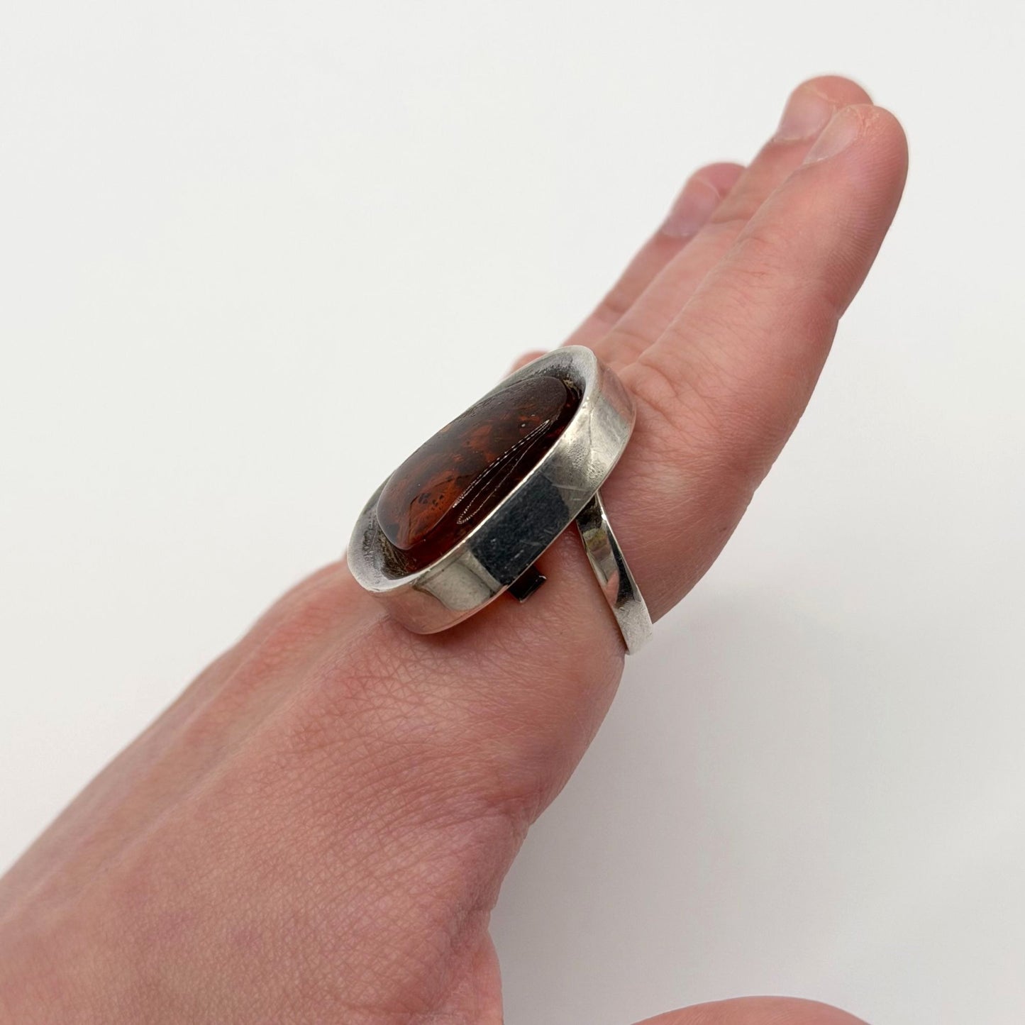 925 Sterling Silver Adjustable Baltic Amber Ring