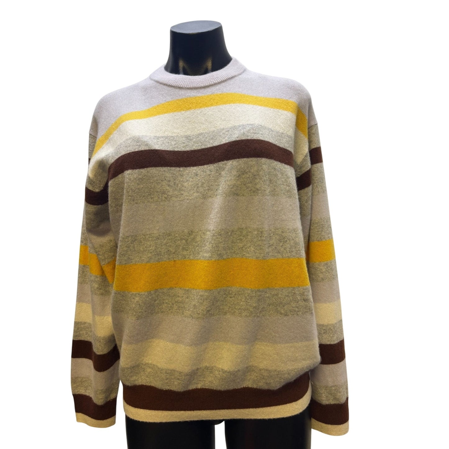 Lafayette 148 Striped Cashmere Sweater M Gray/Yellow/Brown