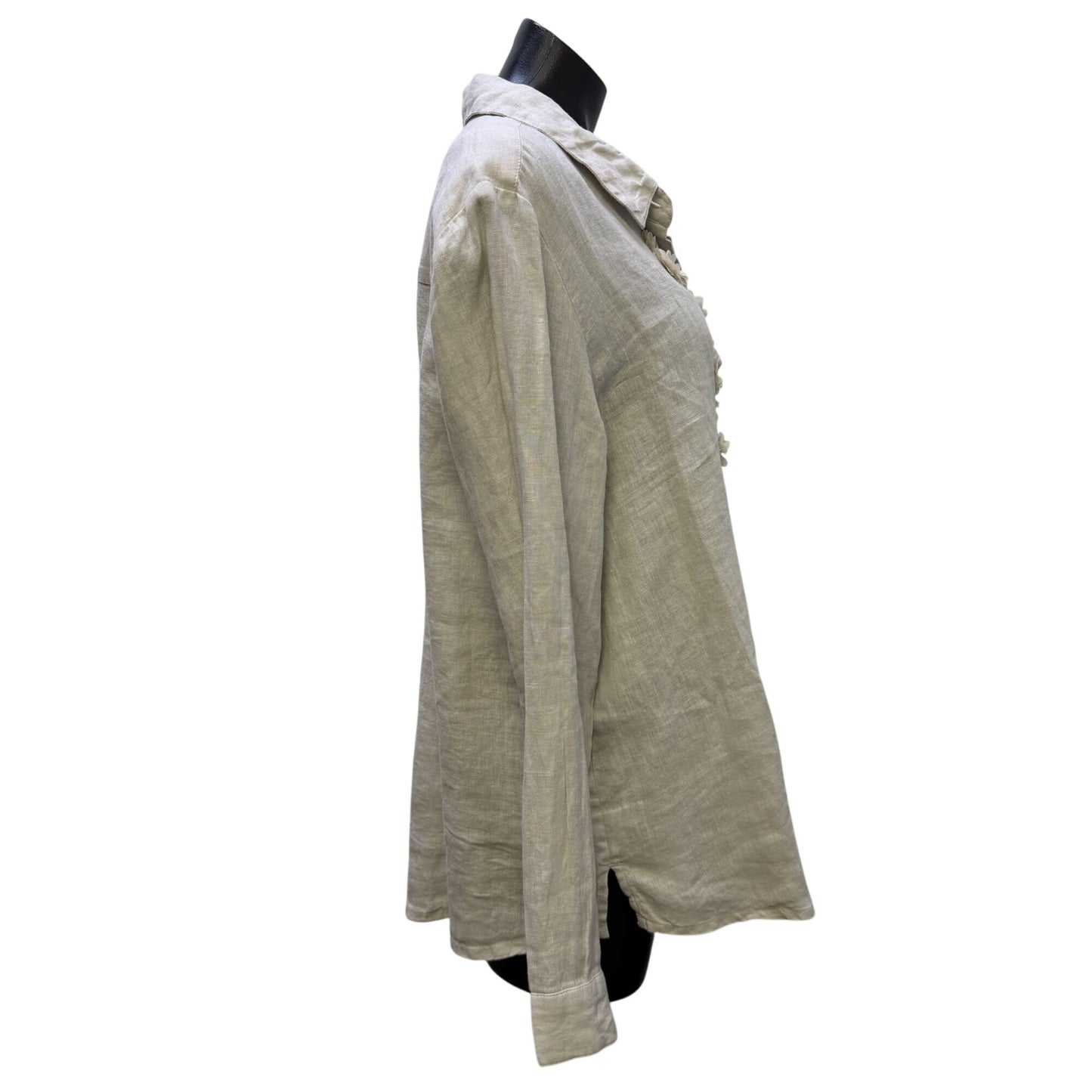 NWT Chico's Linen Blouse Cream Floral Embellished Button-Front Size 2/L