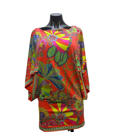 Trina Turk  Floral Print Tunic Blouse Orange Multi XS