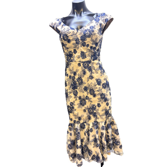 Gal Meets Glam Blue & White Floral Midi Dress Size 4