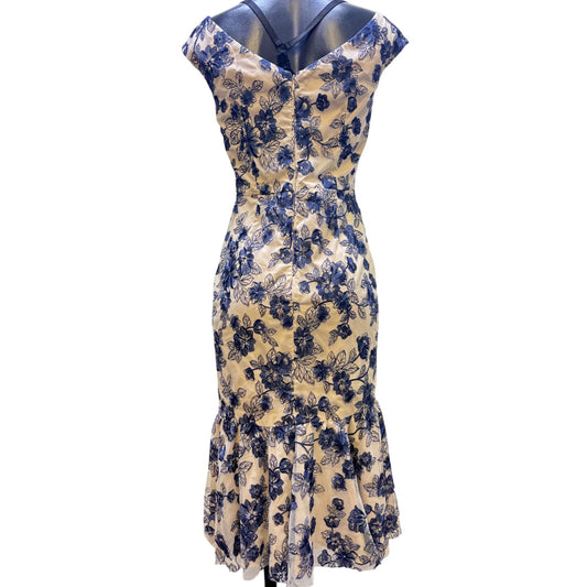 Gal Meets Glam Blue & White Floral Midi Dress Size 4