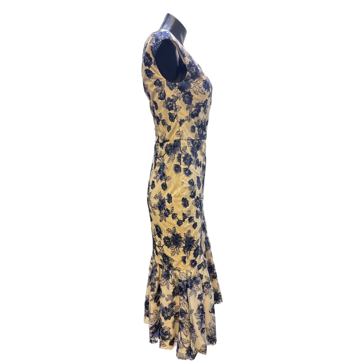 Gal Meets Glam Blue & White Floral Midi Dress Size 4