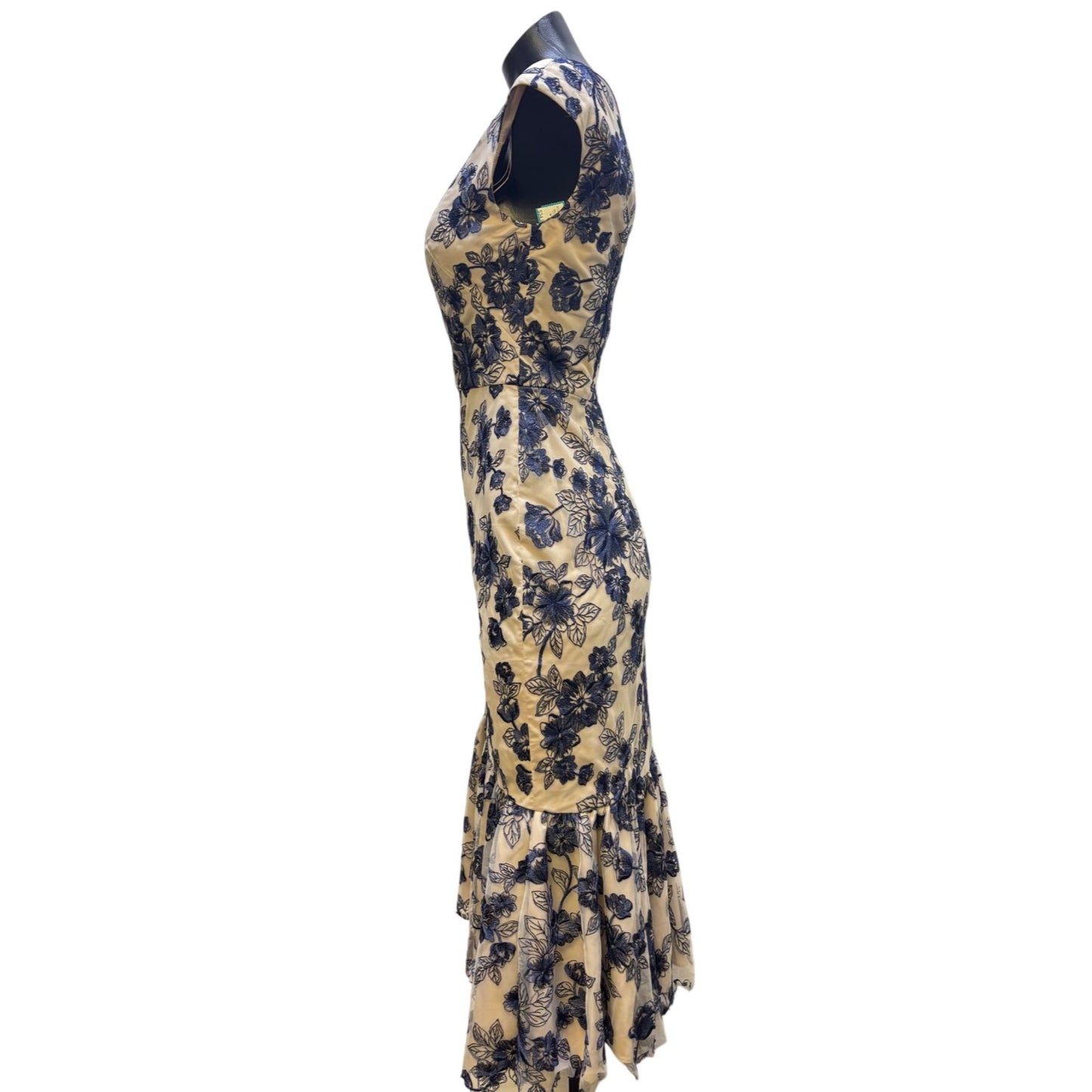 Gal Meets Glam Blue & White Floral Midi Dress Size 4