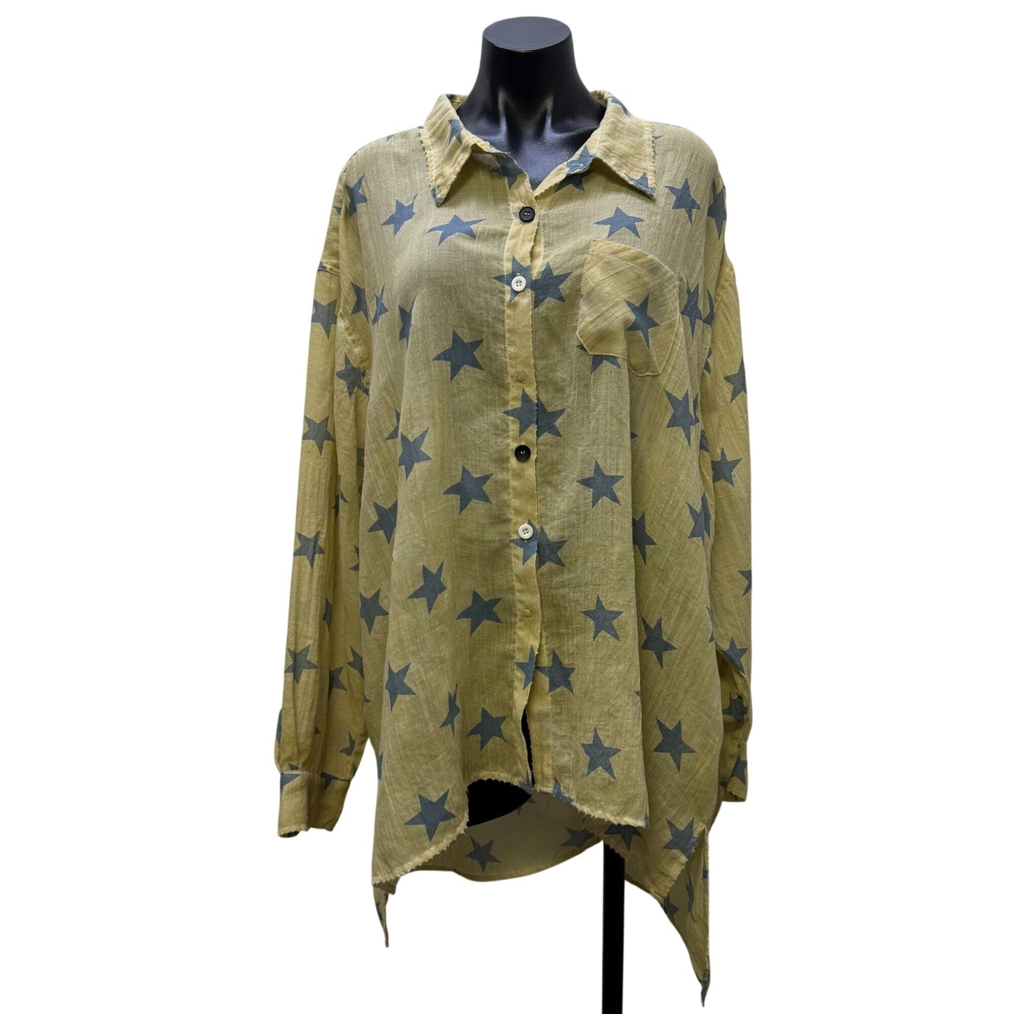Jaded Gypsy Beige & Blue Star Print Oversized Blouse S/M