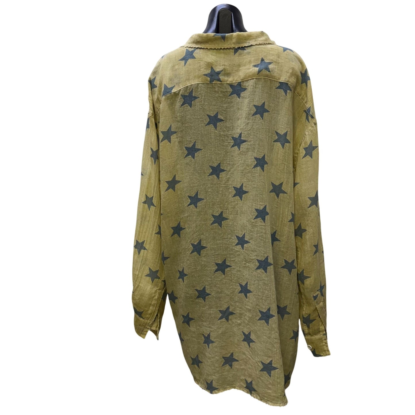 Jaded Gypsy Beige & Blue Star Print Oversized Blouse S/M