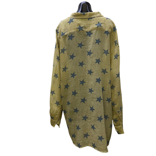Jaded Gypsy Beige & Blue Star Print Oversized Blouse S/M