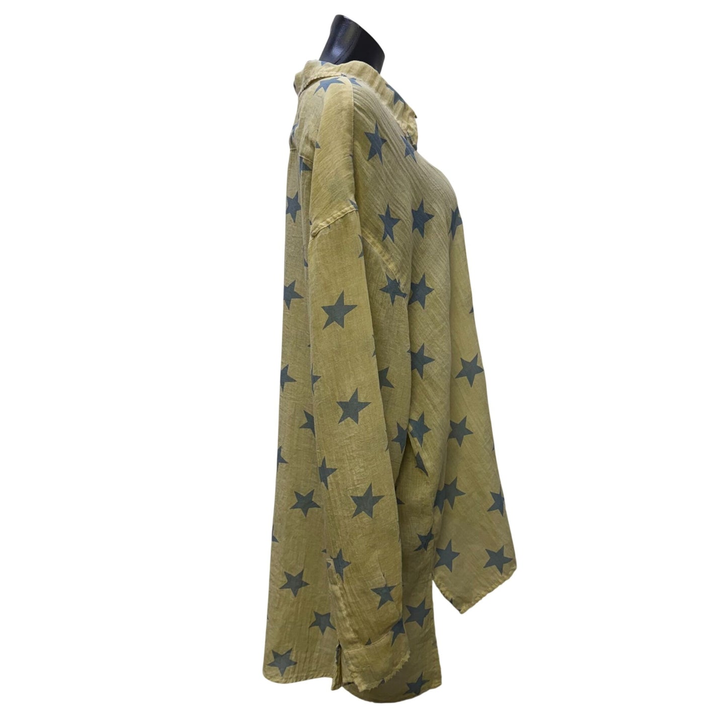 Jaded Gypsy Beige & Blue Star Print Oversized Blouse S/M
