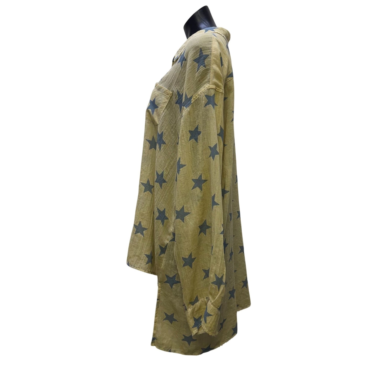 Jaded Gypsy Beige & Blue Star Print Oversized Blouse S/M