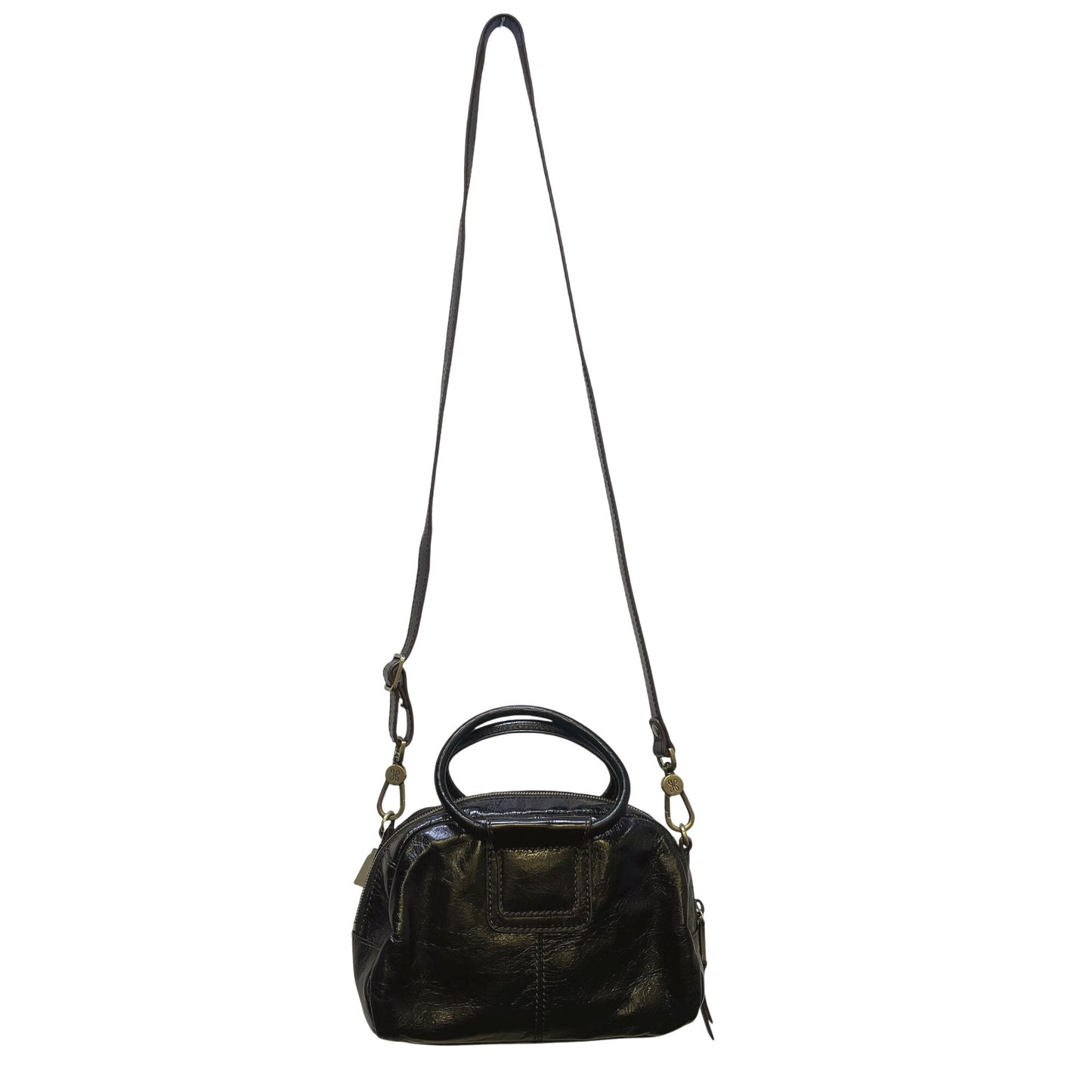 Hobo Black Leather Crossbody Bag With Top Handle & Zipper Closure