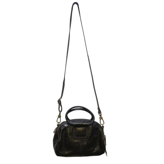 Hobo Black Leather Crossbody Bag With Top Handle & Zipper Closure