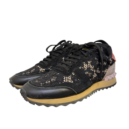 Valentino Garavani Black Lace Sneakers With Red Accents Size 7.5/38