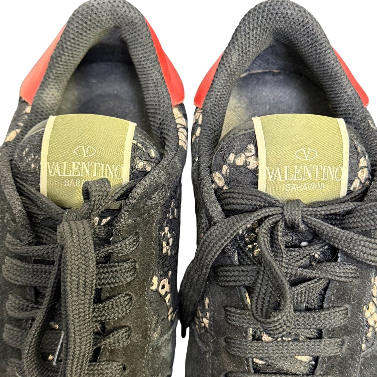 Valentino Garavani Black Lace Sneakers With Red Accents Size 7.5/38