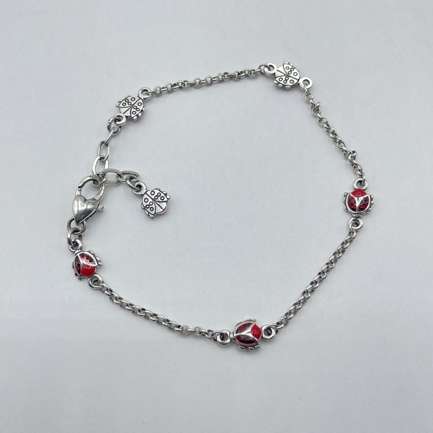 Brighton Silver Red Enamel Ladybug Charm Bracelet 7.5" Length