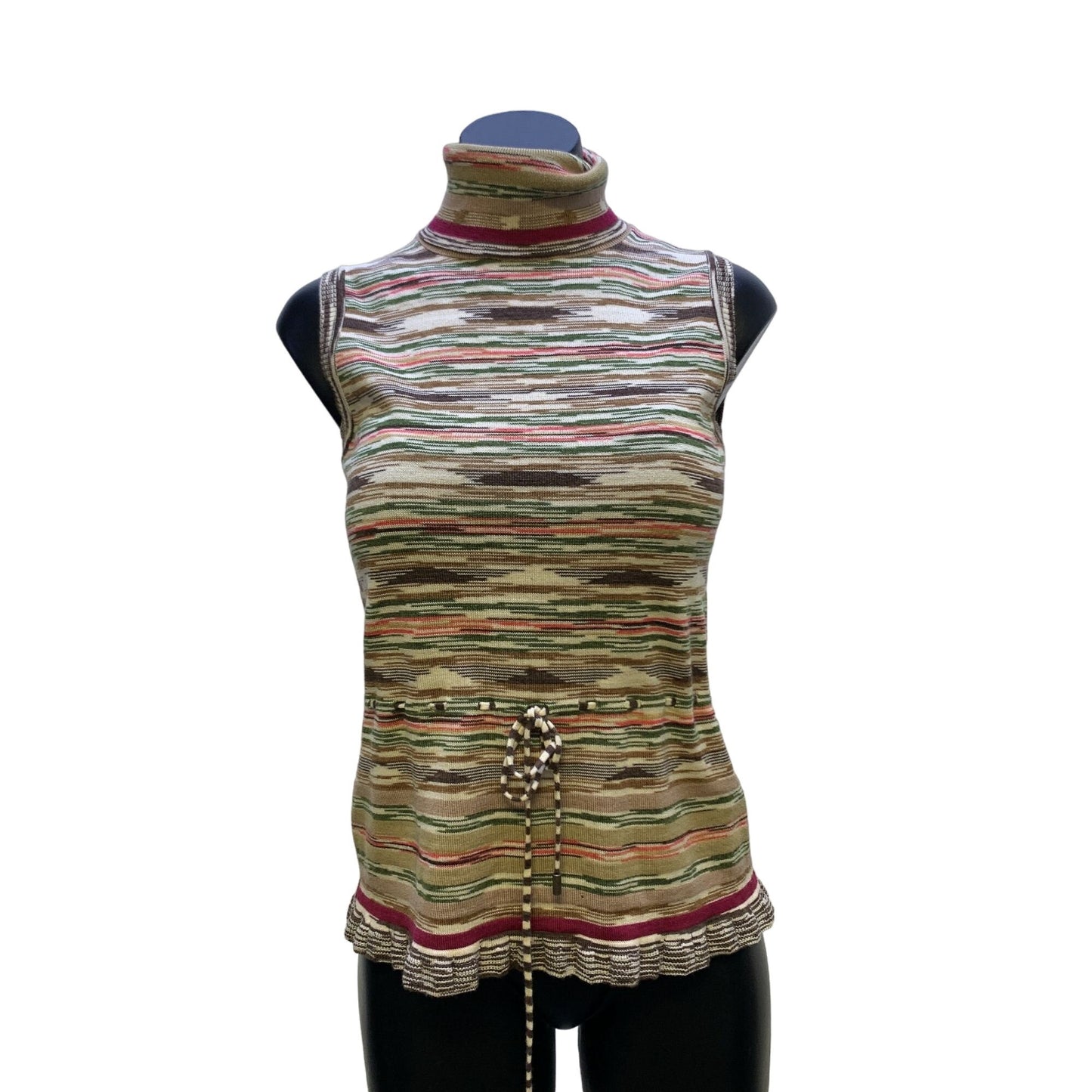 *Missoni Tan & Brown Striped Sleevless Turtleneck Sweater w/Long Cardigan Size 4