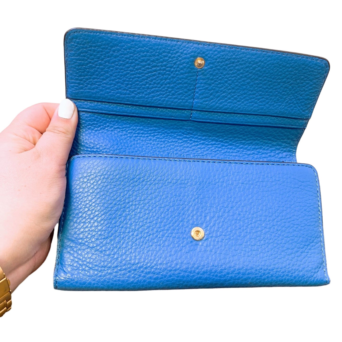 Michael Kors Blue Leather Wallet With Gold MK Logo