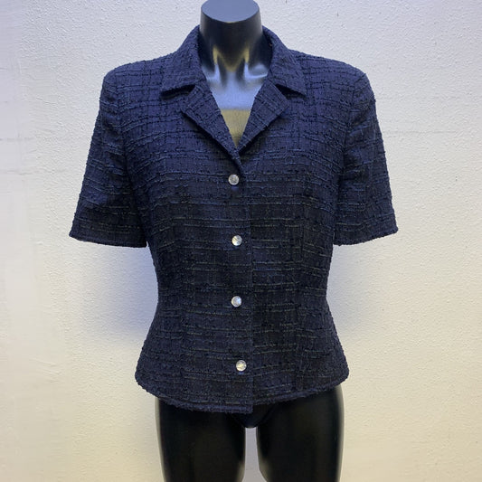 Escada Navy Tweed Short Sleeve Blouse/Blazer Size 8 (Italian 38)