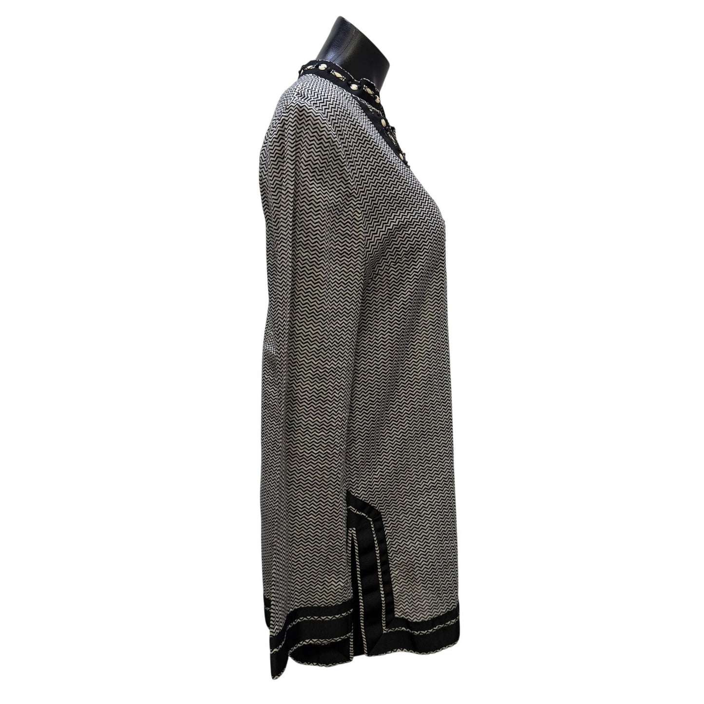 Tory Burch Black & White Chevron Tunic Blouse Size 8