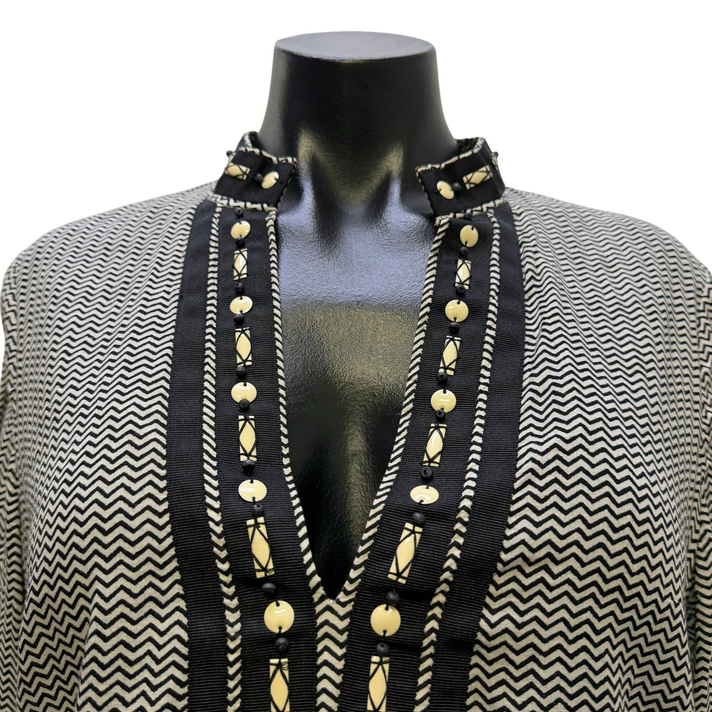 Tory Burch Black & White Chevron Tunic Blouse Size 8