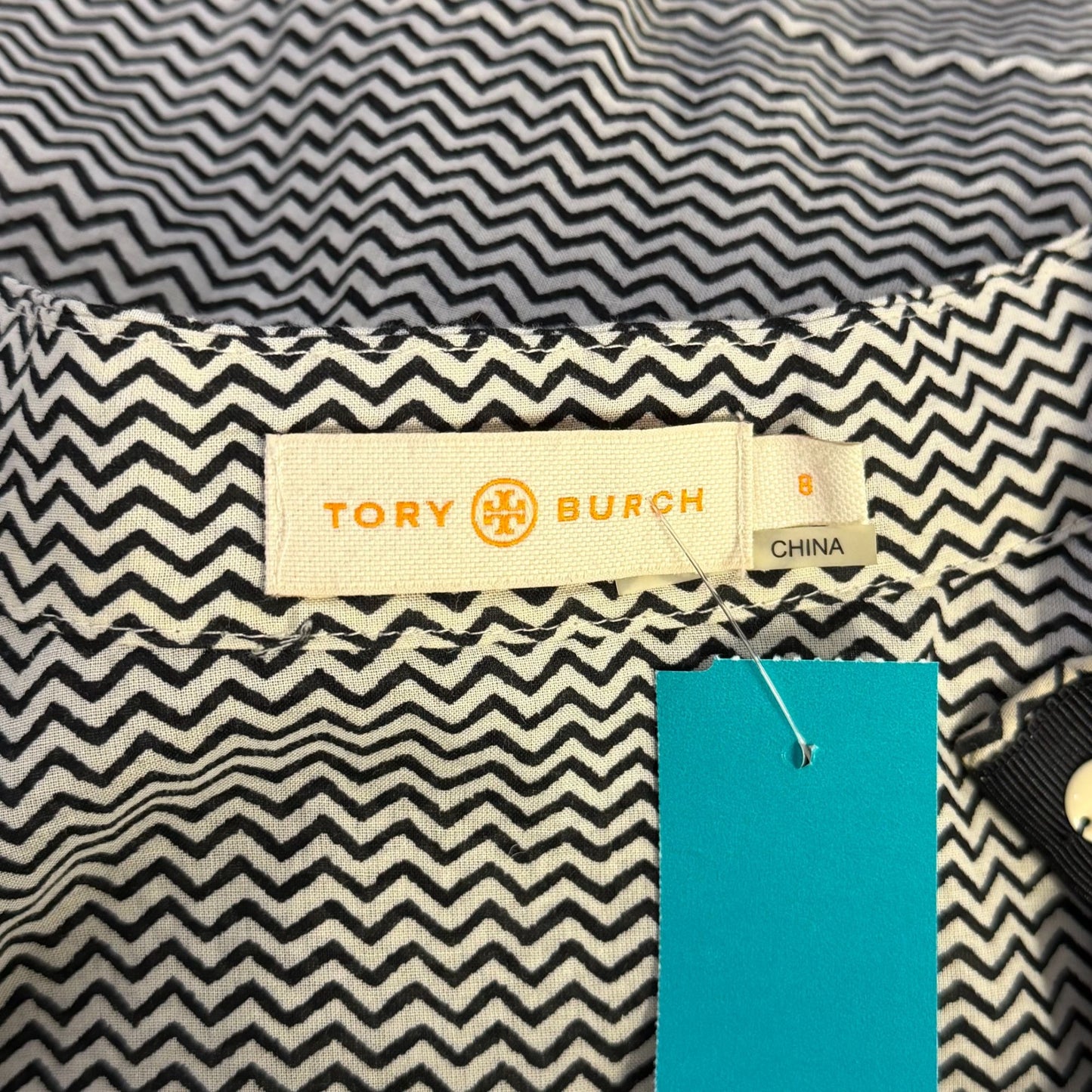 Tory Burch Black & White Chevron Tunic Blouse Size 8