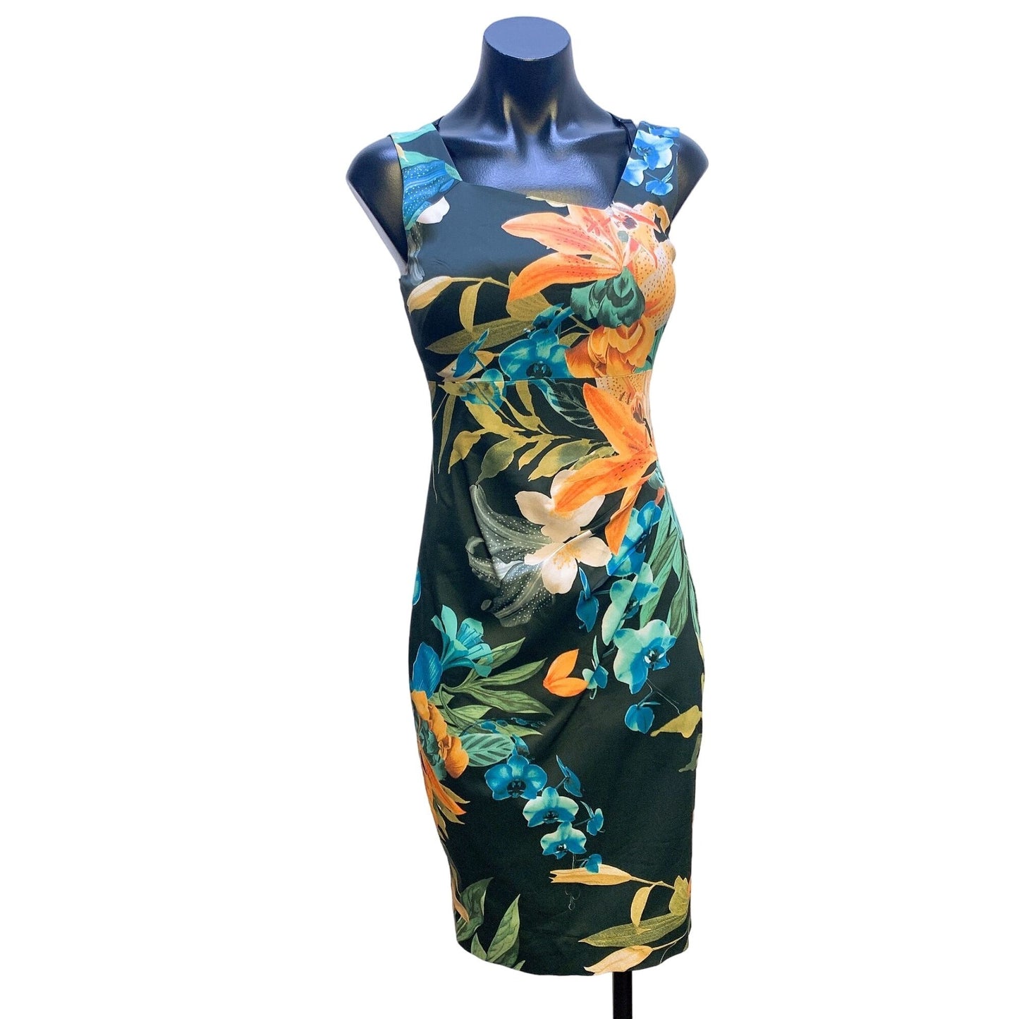 Karen Millen Floral Print Sleeveless Sheath Dress Size UK 10/US 6 Black Multicolor