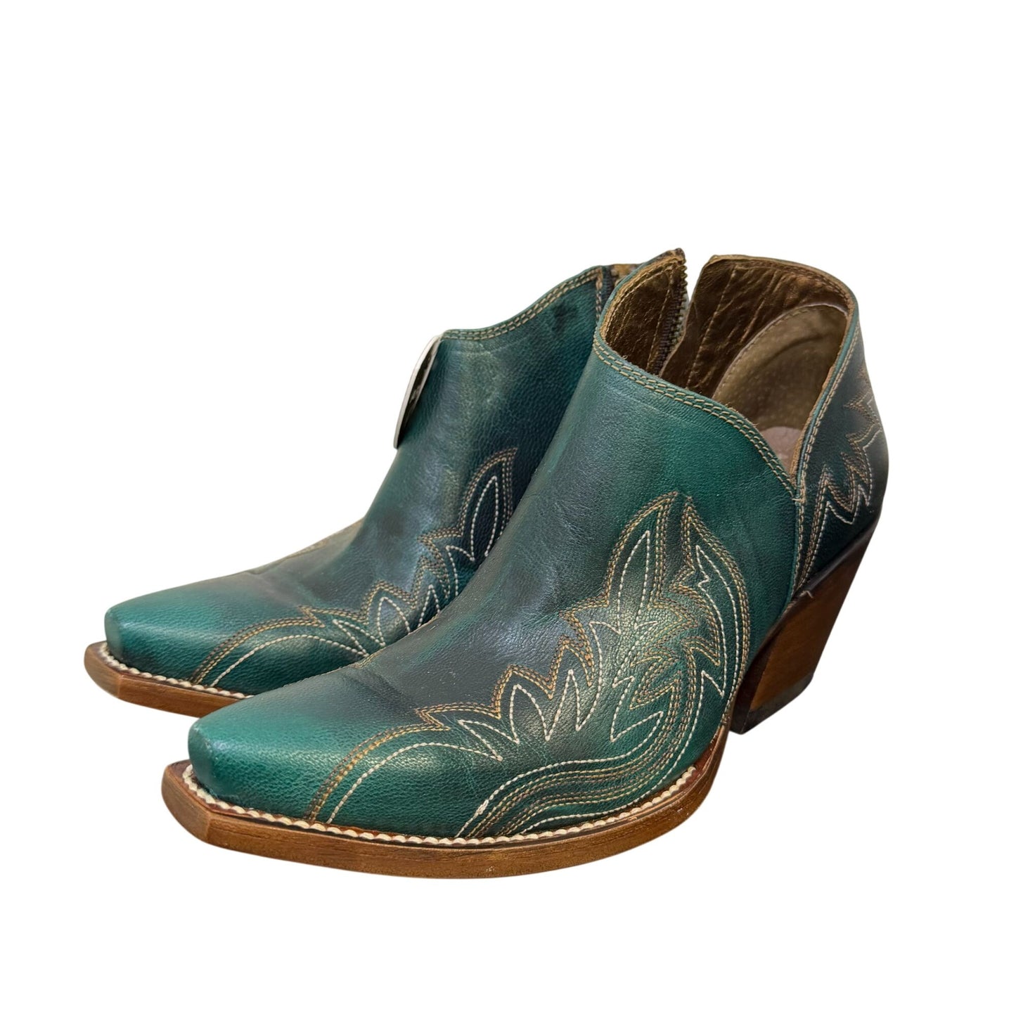 NWT Ariat Green Leather Western Ankle Boots With Embroidered Details Size 7.5