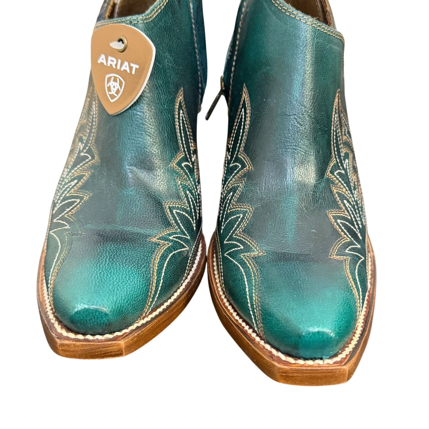 NWT Ariat Green Leather Western Ankle Boots With Embroidered Details Size 7.5