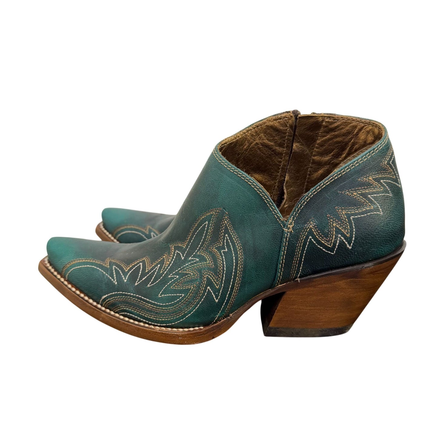 NWT Ariat Green Leather Western Ankle Boots With Embroidered Details Size 7.5
