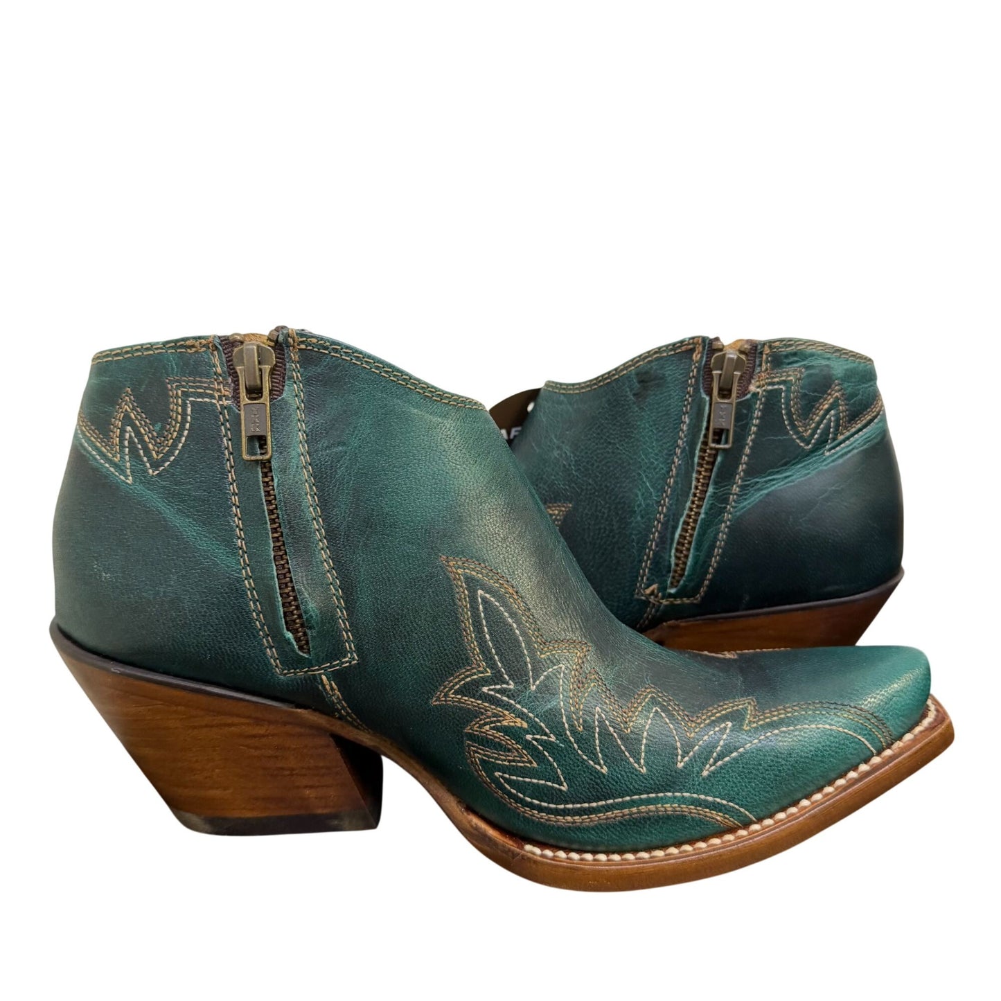 NWT Ariat Green Leather Western Ankle Boots With Embroidered Details Size 7.5